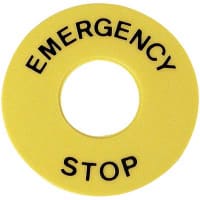 EAO Accessory, E-Stop Legend Plate, 43mm D x1.7mm Thick, Plastic, Yellow, EMERGENCY STOP