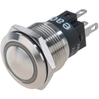 EAO Pushbutton Switch, 19mm, Steel, Flat, MOM, 24V Red LED Ring, IP65, 5A, 250VAC, Solder