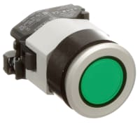 EAO Indicator Actuator, Flush, 29mm, Illuminative, Grn Lens, Aluminum Bezel, Screw