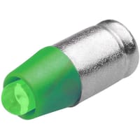 EAO LED, Single Color, T-1 3/4MG, Green, Lumi Intensity 1050 mcd, 4/7mA, 28VAC/DC