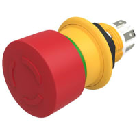 EAO E-Stop, 27mm, Twist-to-Release, ON-OFF, 1NC, MAINT, Non-Illum, IP67, Arrow Legend, Solder