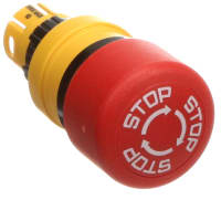 EAO E-Stop Actuator, 27mm, MAINT, Twist-to-Unluck, Red Mushroom Cap, Stop+Arrow Legend