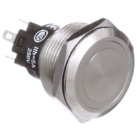 EAO Pushbutton Switch, 22mm, Steel, Flat, MAINT, 24V Green LED Ring, IP65, 5A, 250VAC, Solder