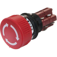 EAO E-Stop, Red, 24.5mm, 2NC+2NO, MAINT, Twist-to-Unlock, Non-Illum, 5A, 125VAC