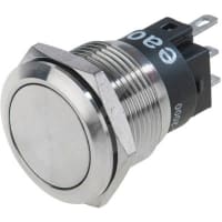 EAO Pushbutton Switch, 22mm, Steel, Flat, MOM, Non-Illuminated, IP65, 5A, 250VAC, Gold, Solder