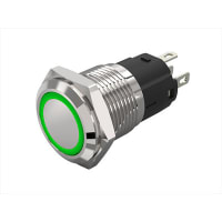 EAO Pushbutton Switch, Indicator, 16mm, Flat, 24VDC Red/Green LED Ring, 5A, 250VAC, Solder