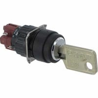 EAO Keylock Switch, 2Pos., Round, 18mm, 1NC+1NO, Rest/MAINT, Key Remove A, 5A, 250VAC, Solder