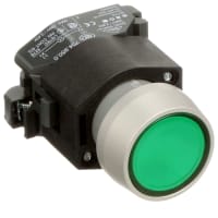 EAO Pushbutton Actuator, 29mm, Raised, MAINT, Plastic, Illuminative, Metal Bezel, Grn Lens