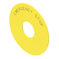 EAO Accessory, E-Stop Plate, Self-Adhesive, EMERGENCY STOP, Plastic, Yellow, D=75mm x 1mm