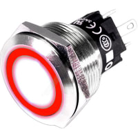 EAO Pushbutton Switch, 19mm, Steel, Flat, MAINT, 24V Red LED Ring, IP65, 5A, 250VAC, Solder