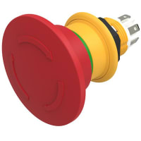 EAO E-Stop, 40mm, Twist-to-Release, ON-OFF, 1NC, MAINT, Non-Illum, IP67, Arrow Legend, Solder