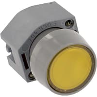 EAO Indicator Actuator, Round, 29mm, Non-Illuminative, MOM, Yellow Lens, Gray Bezel, Screw