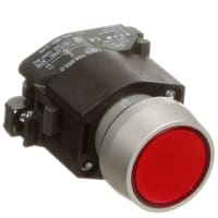 EAO Pushbutton Actuator, 29mm, Raised, MAINT, Plastic, Illuminative, Metal Bezel, Red Lens