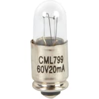 EAO Lamp, Incandescent, Filament, T-1 3/4, 20mA, 60VAC/DC