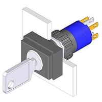 EAO Keylock Switch, 2Pos., 18x24mm, 1NC+1NO, Rest/MAINT, Key Remove A+C, 5A, 250VAC, Solder