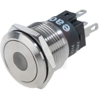 EAO Pushbutton Switch, 16mm, Steel, Flat, MOM, 24VAC/DC Yllw LED Dot, IP65, 5A, 250VAC, Sldr