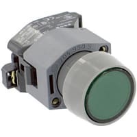 EAO Pushbutton Actuator, Round, 29mm, Plastic, Raised, MAINT, LED Illuminative, Green, Screw