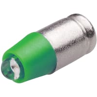 EAO LED, Single Color, T-1 3/4MG, Green, Lumi Intensity 1050 mcd, 4/7mA, 24VAC/DC