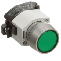 EAO Indicator Actuator, Round, 29mm, Raised, Illuminative, Grn Lens, Aluminum Bezel, Screw