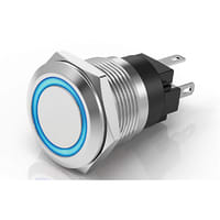 EAO Pushbutton Switch, 19mm, Steel, Flat, MAINT, 12V Blue LED Ring, IP65, 5A, 250VAC, Solder