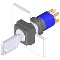 EAO Keylock Switch, 2Pos., 18x18mm, 1NC+1NO, Rest/MAINT, Key Remove A, 5A, 250VAC, Solder