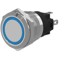 EAO Pushbutton Switch, 22mm, 316 L SS, Flat, MAINT, Blue Ring LED, IP65, 0.6A, 36VAC/DC, Plu