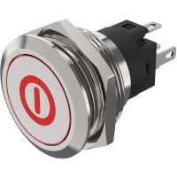 EAO Pushbutton Switch, Illuminated, Mom., 24V DC, Stainless Stl, ON/OFF - RED