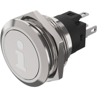 EAO Pushbutton Switch, Illuminated, Mom., 24V DC, Stainless Stl, INFO - WHT