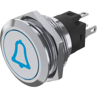 EAO Pushbutton Switch, Illuminated, Mom., 24V DC, Stainless Stl, BELL - BLUE