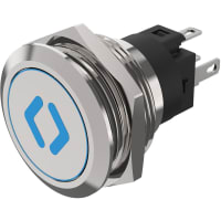 EAO Pushbutton Switch, Illuminated, Mom., 24V DC, Stainless Stl, DOOR OPEN - BLUE