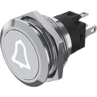 EAO Pushbutton Switch, Illuminated, Mom., 24V DC, Stainless Stl, BELL - WHITE