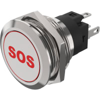 EAO Pushbutton Switch, Illuminated, Mom., 24V DC, Stainless Stl, SOS - RED