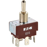 Eaton / Switches Toggle Switch, DPDT.ON-OFF-ON, Metal Bat Actuator, 20A, 125VAC, 10A, 277VAC, .250" QC