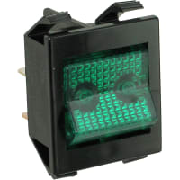 Eaton / Switches Rocker Switch, DPST, ON-NONE-OFF, 125V Neon Lamp, Green Actuator, 16A, 125VAC, .250"QC