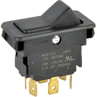 Eaton / Switches Rocker Switch, DPDT, ON-OFF-ON, Non-Illum, Black Two-Faced Actuator, 15A, 125VAC, QC