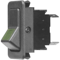 Eaton / Switches Rocker Switch, SPST, ON-NONE-OFF, 14VDC Green LED, Two Face Actuator, 15A, 125VAC, QC