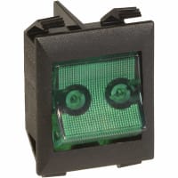 Eaton / Switches Rocker Switch, DPST, ON-NONE-OFF, 125V Neon Lamp, Green Actuator, 15A, 125VAC, .250"QC