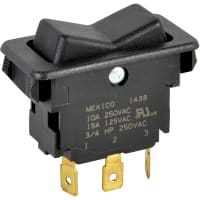 Eaton / Switches Rocker Switch, SPDT, (ON)-OFF-(ON), Black Two-Faced Actuator, 15A, 125VAC, .250" QC