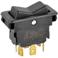 Eaton / Switches Rocker Switch, DPDT, (ON)-OFF-(ON), Black Two-Faced Actuator, 15A, 125VAC, .250" QC