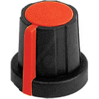 Electronic Hardware Corporation (EHC) Knob, control, soft touch, round, blk & red, dia 1.25in, bush hole size .25in-D