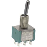 Electroswitch Inc. Switch, PC Mount, 6 A @ 125 VAC, 3 A 250 VAC, 6 A @ 28 VDC (Resistive), DPDT, 