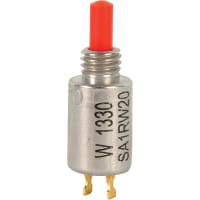 Electroswitch Inc. Switch, Pushbutton, Ultra-Mini., N.C., AC/DC, Round, Red Plunger, 0.5A@125VAC