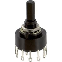 Electroswitch Inc. Switch, Rotary, 28 VDC/125 VAC, 1 A, 1, 2 to 12, Rotary, Non-Shorting, Brass