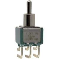 Electroswitch Inc. Switch, Toggle, PCB Mount, 125 VAC, 250 VAC, 28 VDC, DPDT, 10 Milliohms (Max.)