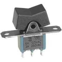 Electroswitch Inc. Switch, Rocker, SPDT, 125/250 VAC, 28 VDC, On-Off-On, Coin Silver, Black, Screw