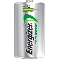 Energizer Battery, Rechargeable, C, Nickel-Metal Hydride, 1.2VDC, 2.5Ah, Flat Top, NH35 Series