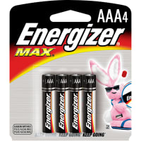 Energizer Battery, Non-Rechargeable, AAA, Alkaline Zinc-Manganese Dioxide, 1.5VDC, Flat Top