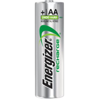 Energizer Battery, Rechargeable, AA, Nickel-Metal Hydride, 1.2VDC, 2.3Ah, Flat Top, NH15 Series