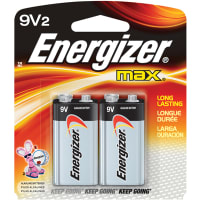 Energizer Battery, Non-Rechargeable, 9V, Alkaline Zinc-Manganese Dioxide, 9VDC, 625mAh