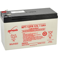 EnerSys Battery, Rechargeable, Rectangular, Lead Acid, 12VDC, 7Ah, Quick Disconnect: 0.187